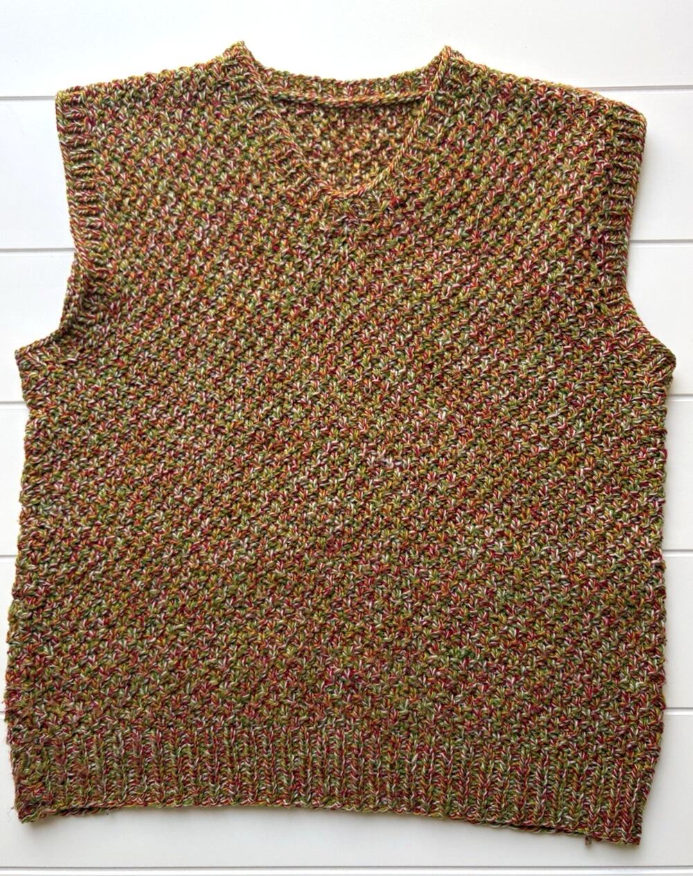 Handmade Chunky Knit Sweater Vest Space Dye Earthy Multicolor Cottagecore Boho S